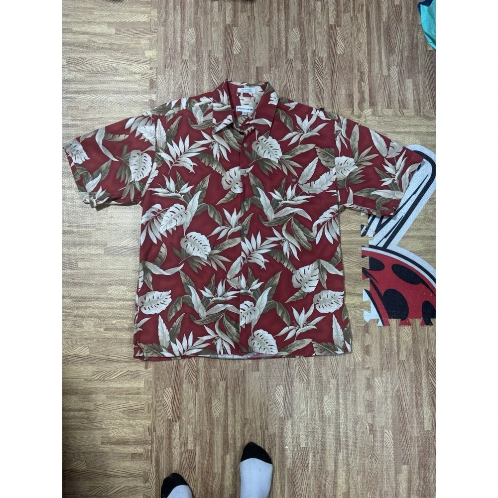 Pierre Cardin Tropical Palm Hawaiian Floral Print‎ Cotton Lawn Shirt Size L